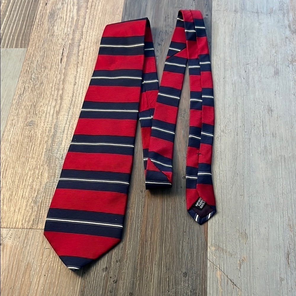 Geoffrey Beene Mens Silk Necktie Red and Blue Striped Men's Tie Formal Party